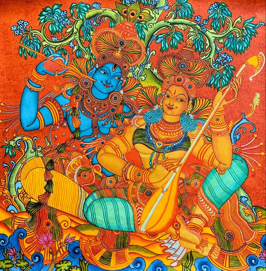 Kerala Mural Art - Traditional colorful painting with mythological themes